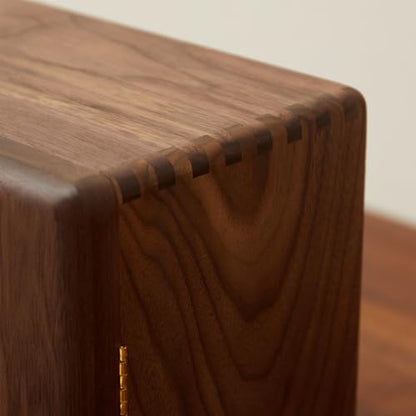 Black Walnut Wood Jewelry Box, Large | Women & Men, Velvet Lined, 5 Drawers, Hand Carved Ginkgo Leaf Handles, Double Door Wardrobe Design - size: Ginkgo leaves