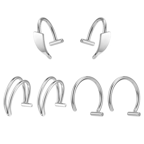 Lusofie 6Pcs Fake Snake Bites Stainless Steel - Clip On Fake Lip Piercing for Halloween Jewelry - Lip Ring Cuffs for Women Men