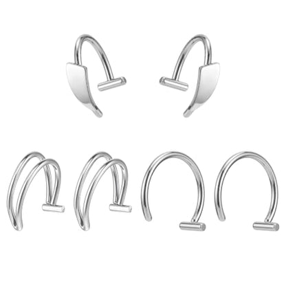 Lusofie 6Pcs Fake Snake Bites Stainless Steel - Clip On Fake Lip Piercing for Halloween Jewelry - Lip Ring Cuffs for Women Men