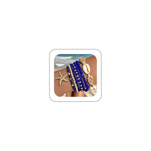 Bohemian Starfish Bracelets for Women - Adjustable Stackable Beach Bracelets, Handmade Stretchy Beaded Summer Jewelry, Perfect for Surf & Waterproof Fun - color: Dark Blue