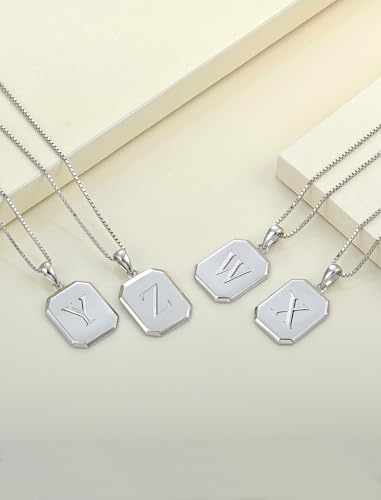 YL Initial Necklace 925 Sterling Silver Square/Round/Heart Letter Pendant A-Z Alphabet Polished Jewelry for Women - color: Letter-Y, style: Square Shaped