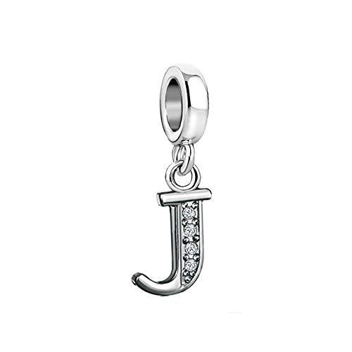 LSxAB Sparkling Initial Letter Charm Compatible with Pandora Charms Bracelets for Women A-Z Pendant Jewelry - style: J