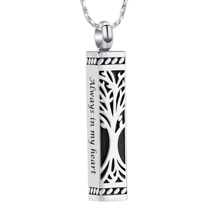 Imrsanl Tree of Life Urn Necklace for Men Women Bar Cremation Jewelry for Ashes Keepsake Ashes Necklace Pendent - color: Silver-Always in my heart