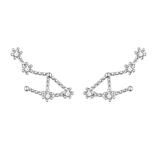 925 Sterling Silver CZ Horoscope Zodiac 12 Constellation Astrology Ear Crawler Post Earrings Gift for Mom Women Mothers Day/Valentines Day/Birthday/Christmas/Anniversary - style: Libra (Sep 23 - Oct 22)