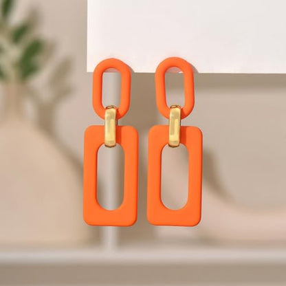 Geometric Square Earrings for Women Lightweight Colorful Color Block Acrylic Chunky Geometric Rectangle Oval Link Chain Statement Earring - style: Orange Rectangle