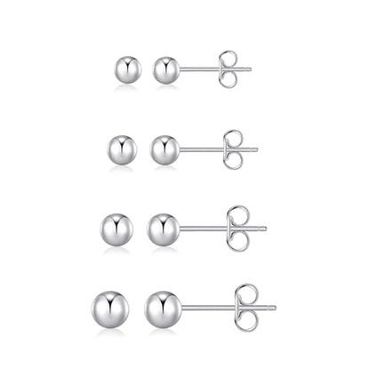 BMMYE 4 Pairs Silver Stud Earrings for Women Stainless Steel Ball Earrings | Small 14 Gold Plated Earrings Studs Set with Cubic Zirconia Waterproof Hypoallergenic Silver Ball Earring for Women - color: 4pair silver ball