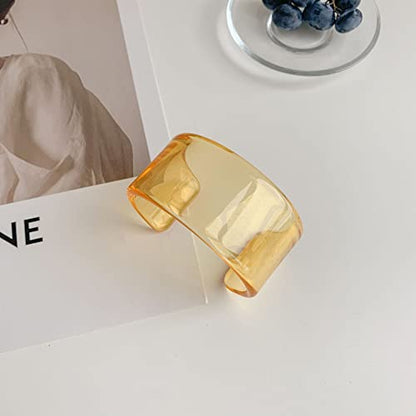 Pingyongchang Colorful Acrylic Resin Geometric Simple Open Bracelet Transparent Wide Cuff Bangle for Women Jewelry Gift - color: Yellow