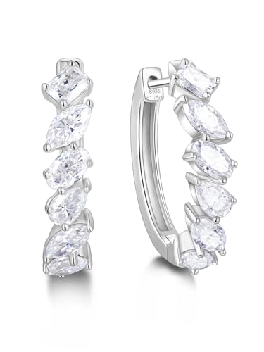 Moissanite Hoop Earrings for Women, 3.5ct/0.76ct D Color VVS1 Yellow Gold Plated Earrings, 925 Sterling Silver Inside Out Round Loops/Six Stone 20mm Hoops, Birthday Christmas Valentines Jewelry - color: White Gold - Six Stone