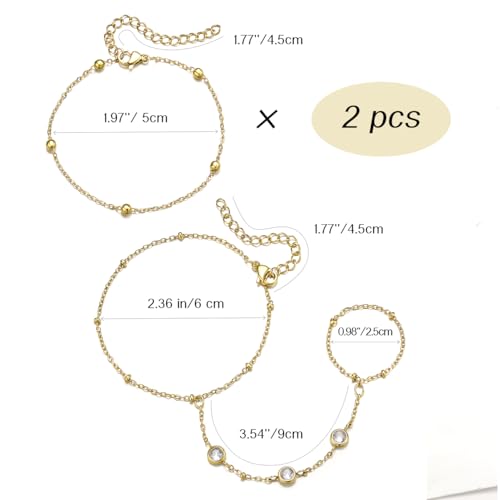 Emibele Gold Bracelets for Women, 18K Gold Plated Hand Chain, Cubic Zirconia Stainless Steel Non Tarnish Hand Chain Bracelet with Finger Ring, Adjustable Trendy Jewelry Valentines Day Gifts for Women - style: Gold Z