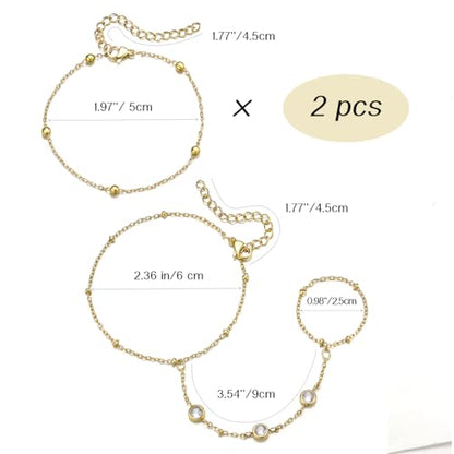 Emibele Gold Bracelets for Women, 18K Gold Plated Hand Chain, Cubic Zirconia Stainless Steel Non Tarnish Hand Chain Bracelet with Finger Ring, Adjustable Trendy Jewelry Valentines Day Gifts for Women - style: Gold Z