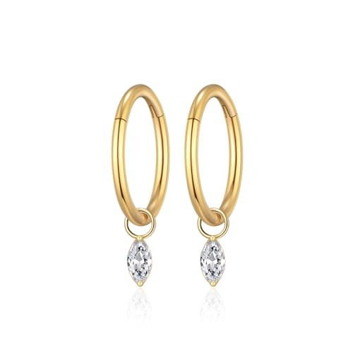 Ourania 16G Gold Stainless Steel Zircon Dangle Huggie Hoop Rook Piercing Helix Hoop Earring Tragus Hoop Cartilage Piercing for Women - color: Eyes Gold 2PCS, size: 1.2*10mm 2pcs
