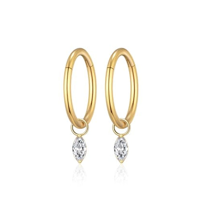 Ourania 16G Gold Stainless Steel Zircon Dangle Huggie Hoop Rook Piercing Helix Hoop Earring Tragus Hoop Cartilage Piercing for Women - color: Eyes Gold 2PCS, size: 1.2*10mm 2pcs