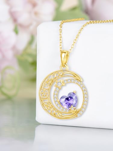 Midari 18K Yellow Gold Sun Moon Star Pendant Rose Flower Necklaces I Love You Forever Sun Moon Jewelry Gift for Mother Women - color: 06-Jun-Alexandrite, style: Moon&Star