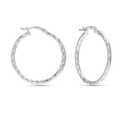 LeCalla 925 Sterling Silver Hoop Earrings for Women | Lightweight Classic Diamond-Cut Textured Hoop Earring | Women's Earring Hoops Size 20/25/30/35/40MM - color: 28MM / Tube-2mm
