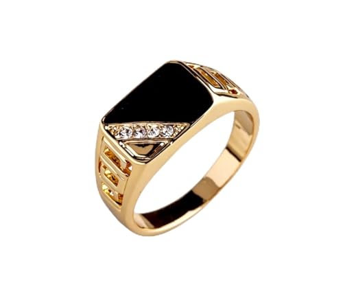 Men's Geometric Black Onyx Ring,Men's Square Ring 925 Sterling Silver /14K Gold Resin Inlay Cubic Zirconia Fashion Statement Ring for Men Fashion Statement Jewelry(Gold，Size 6) - color: Gold, size: Size 6