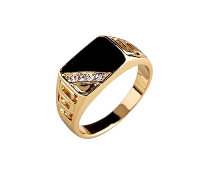 Men's Geometric Black Onyx Ring,Men's Square Ring 925 Sterling Silver /14K Gold Resin Inlay Cubic Zirconia Fashion Statement Ring for Men Fashion Statement Jewelry(Gold，Size 6) - color: Gold, size: Size 6