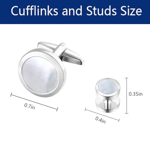 Mens Cufflinks and Tuxedo Shirt Studs Set with Gift Box - color: Silver/Fritillaria