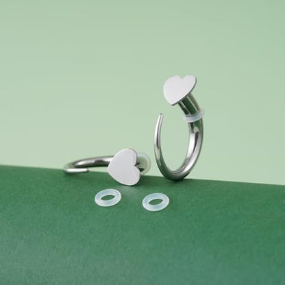 TBOSEN 18PCS Stainless Steel Stretching Kit Taper Bend Expander O-Ring Round | Flower | Heart | Cat Top Body Piercing Jewelry Set - color: Heart Top,Silver