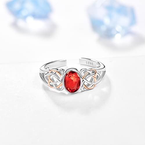 PRAYMOS 925 Sterling Silver Ring Birthstone Ring Turquoise Moss White Opal Ring for Women Celtic Knot Open Adjustable Thrumb Ring - color: Garnet