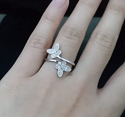 Koguxuix Fashion Jewelry 925 Sterling Silver CZ Crystal Cute Butterfly Open Adjustable Wedding Ring