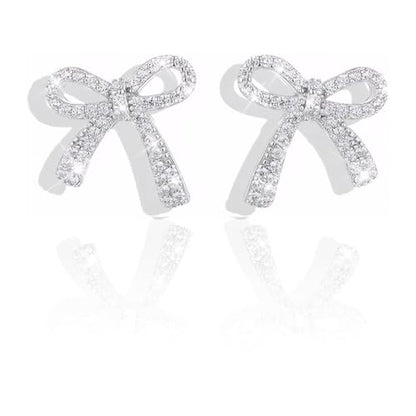 Gold Bow Earrings for Women, Long Tassel Chain Drop Earrings, Trendy Small Bow Earrings, Ribbon Waterfall Dangling Earrings, Pearl Bow Earrings, Sparkly Elegant Bowknot Preppy Jewelry Gifts for Women - color: Bow Silver-I