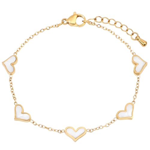 18K Gold Plated Stainless Steel Dainty Charms Colorful Crystal Birthstone Bracelet Minimalist Cute Jewelry for Women - color: 6x9mm Heart
