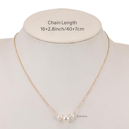Dainty Pearl Necklace for Women Gold Plated Bridal Wedding Jewelry Trendy Cute Lariat Pearl Pendant Drop Charm Choker Stackable Necklace Gift for Women Mom Sister Daughter - color: D.3 pearls