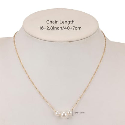 Dainty Pearl Necklace for Women Gold Plated Bridal Wedding Jewelry Trendy Cute Lariat Pearl Pendant Drop Charm Choker Stackable Necklace Gift for Women Mom Sister Daughter - color: D.3 pearls