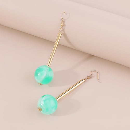Acrylic Geometric Earrings Round Square Resin Earrings Lightweight Drop Earrings Resin Acetate Drop Dangle Hoop Earrings Long Tassel Fashion Jewelry Hollow Marble Design for Women - color: Cyan