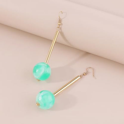 Acrylic Geometric Earrings Round Square Resin Earrings Lightweight Drop Earrings Resin Acetate Drop Dangle Hoop Earrings Long Tassel Fashion Jewelry Hollow Marble Design for Women - color: Cyan