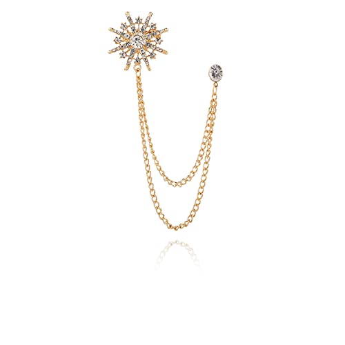 Collar Chain Pin for Men and Women - Hanging Tassel Brooch Lapel Pin for Business Suits - Bar Pin With Long Chain - Gifts - color: E: gold
