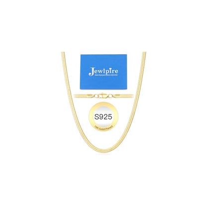 Jewlpire 3mm 4mm 5mm Herringbone Necklace 18K Gold Plated 925 Sterling Silver Chain Necklace for Women, Flat Snake Chain Necklace, Women's Chains Necklaces 16 18 20 22 24 Inch - color: 4mm 18K Gold Plated, size: 16 Inch (Women's Choker Length)