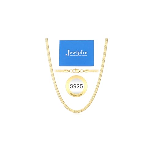 Jewlpire 3mm 4mm 5mm Herringbone Necklace 18K Gold Plated 925 Sterling Silver Chain Necklace for Women, Flat Snake Chain Necklace, Women's Chains Necklaces 16 18 20 22 24 Inch - color: 4mm 18K Gold Plated, size: 18 Inch (Women's Average Length)