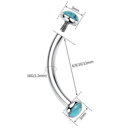 GAGABODY Titanium Eyebrow Jewelry - Curved Barbell & Labret Stud, 16g - Belly Button Ring & Cartilage Earring - Opal Bridge Jewelry - color: 1Pc-Silver+ Blue Turquoise-Disc Shape