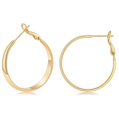 Gacimy 5mm Wide Gold Hoop Earrings for Women, 14K Gold Plated Hoops with 925 Sterling Silver Post, Hypoallergenic Earrings for Women - color: Gold, size: 30mm