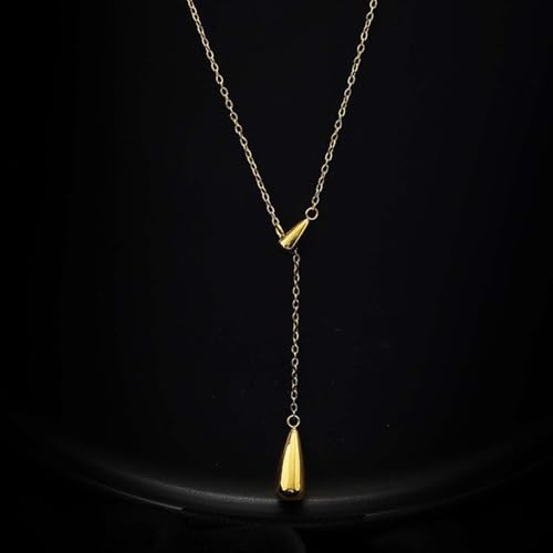 Lariat Gold Necklace for Women, Dainty Long Necklace Gold/Silver Plated Y-Shaped Pendant Necklace, Trendy Drop Necklaces Simple Gold Jewelry Gifts For Women - style: Waterdrop-Gold
