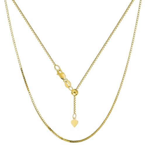 Jewelry Affairs 10k Yellow Real Gold Adjustable Box Link Chain Necklace, 0.85mm, 22"