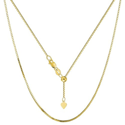 Jewelry Affairs 10k Yellow Real Gold Adjustable Box Link Chain Necklace, 0.85mm, 22"