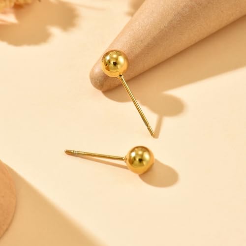 Dainty Stud Earrings for Women 18K Gold Plated Tiny Ball Stud Earrings Minimalist Bead Studs for Women - size: Ball 5MM