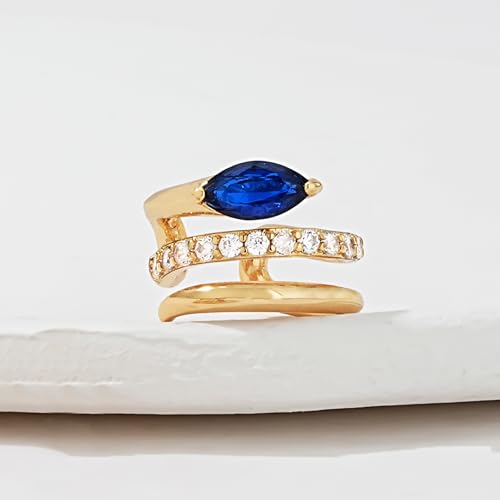 Gold Ear Cuff Earring for Women 14K Gold Plated Cubic Zirconia Non-Pierced Clip on Cartilage Chunky Ear Cuffs Hypoallergenic Jewelry - style: blue eye
