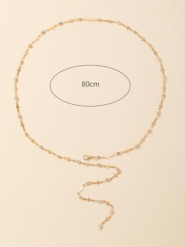 KURTCB Rhinestone Necklace for Women Boho Long Y Lariat Gold Necklace Stack Colorful Summer Beach Jewelry - color: Gold C