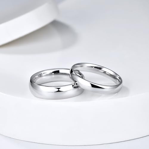 4mm 6mm Stainless Steel Rings Women Men High Polish Plain Dome Silver/Gold Wedding Band Comfort Fit - color: 4mm-Silver