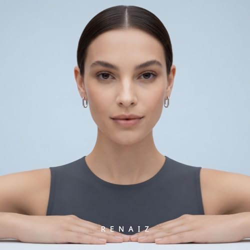 RENAIZ Dainty Lightweight Hoop & Stud Earrings for Women – 14K Gold Plated & Rhodium Plated, Minimalist Geometric Hypoallergenic Jewelry, Tiny Dainty Everyday Studs and Hoops - color: White Gold, style: Hexagon