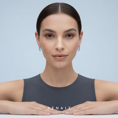 RENAIZ Dainty Lightweight Hoop & Stud Earrings for Women – 14K Gold Plated & Rhodium Plated, Minimalist Geometric Hypoallergenic Jewelry, Tiny Dainty Everyday Studs and Hoops - color: White Gold, style: Hexagon
