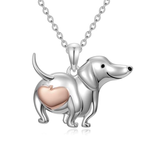 925 Sterling Silver Animal Necklace Heart Shape Dog/Rabbit/Cat Pendant Necklace for Women Animal Memorial Charm Jewelry Mother's Day Christmas Gifts - color: Weiner Dachshund-1