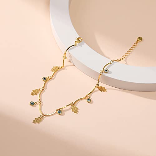 Ankle Bracelets for Women 18K Gold Plated Anklet for Women Gold Charm Anklet Waterproof Summer Beach Foot Chain Jewelry Gifts - style: Evil Eye and Hamsa
