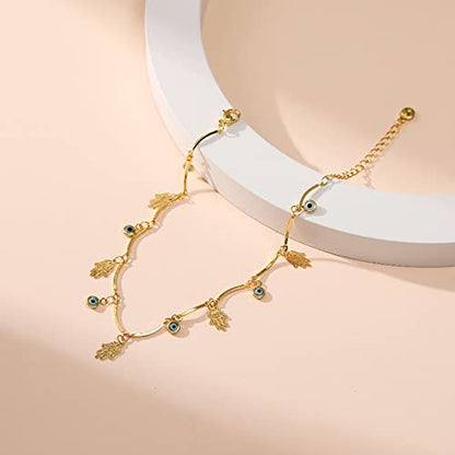 Ankle Bracelets for Women 18K Gold Plated Anklet for Women Gold Charm Anklet Waterproof Summer Beach Foot Chain Jewelry Gifts - style: Evil Eye and Hamsa