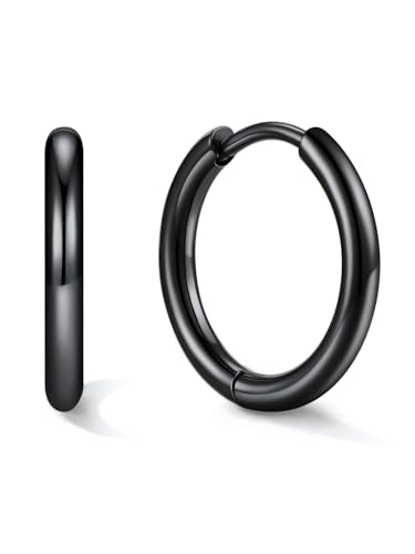 Small Hoop Earrings for Women 7-16mm Stainless Steel Huggie Earrings Lightweight - color: b. Black A, size: Diameter 12mm