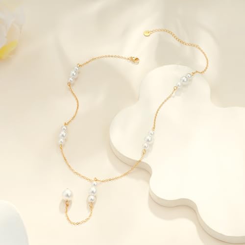 Pearl Necklaces for Women - 14K Gold Plated Y-Shaped Choker Necklace for Women, Gold Jewelry Beaded Necklace Gifts for Teens - color: Y-Pearl-3