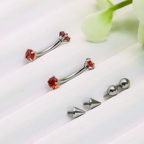16G Eyebrow Piercing Jewelry Surgical Steel Internal Thread Curved Barbell Tiny Eyebrow Ring Vertical Labret Lip Jewelry Ear Rook Small Christmas Belly Button Ring for Women Men - color: red